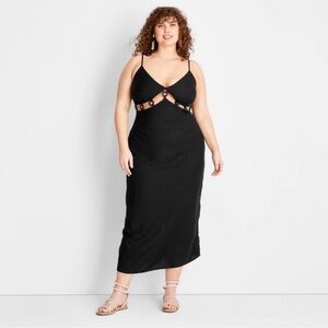 PreLoved Chic Black Midi Dress cutout in front